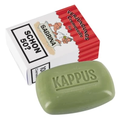 Abbildung von Lustapotheke® Lustige Seife zum Geburtstag Olive 100g personalisierte Verpackung (Verjüngung)