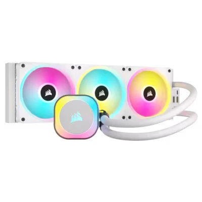 Abbildung von Corsair iCUE LINK H150i RGB Flüssig CPU Kühler 360mm AIO QX120 Lüfter Passend Für Intel® LGA 1700, AMD® AM5 System Hub Enthalten Weiß