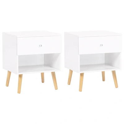Abbildung von IDMarket Set mit 2 skandinavischen Nachttischen Emmie 1 Schublade Nische, Weiß