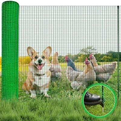 Abbildung von Signstek Begrenzungszaun, mobiler Zaun 90 cm hoch, 15m lang, 9 Pfähle, Hundezaun Hühnerzaun Gartenzaun Steckzaun ideal für Garten, Haus, Hof, Grün