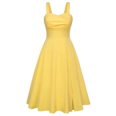 Abbildung von Damen Midi Sommerkleid Elegant Blumenkleid Festlich Partykleid A Linie Cocktailkleid Hellgelb M