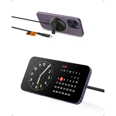 Abbildung von Spigen ArcField MagFit MagSafe Certified 15W Fast Kabelloses Ladegerät Ständer Pad für iPhone 15 14 Plus Pro Max 13 12 USB C mit Kabel [Power Adapter Nicht Enthalten] Schwarz