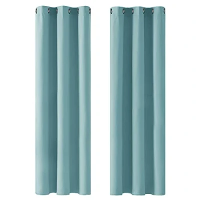 Abbildung von Deconovo Blickdicht Gardinen mit Ösen für Schlafzimmer Thermogardinen Vorhang Blickdicht, 229x107cm(HöhexBreite), Himmelblau, 2er Set