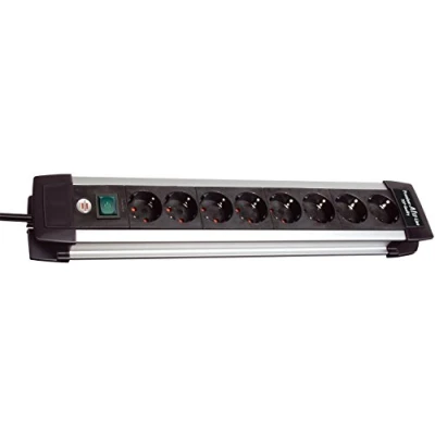 Abbildung von Brennenstuhl Premium Alu Line Steckdosenleiste schwarz mit Schalter, 8 Fach, Silber/schwarz, 1