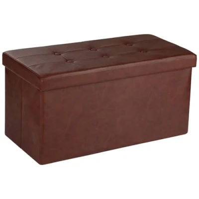 Abbildung von COSYLAND Sitzhocker Sitzbank mit Stauraum, Faltbare Sitztruhe Fußbank Aufbewahrungsbox Polsterhocker, Leinen, 76 * 38 cm (Rotbraun)