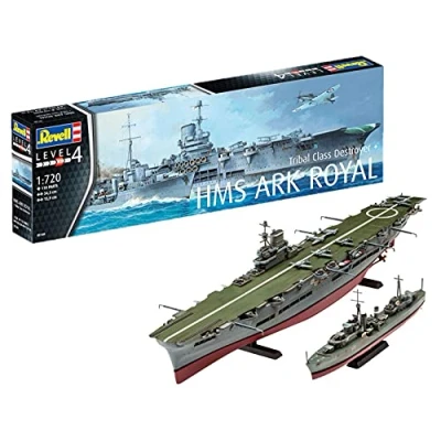 Abbildung von Revell Modellbausatz Schiff 1:720 Flugzeugträger HMS Ark Royal und Zerstörer der Tribal Klasse F75 Eskimo im Maßstab 1:720, Level 4, originalgetreue Nachbildung mit vielen Details, 05149