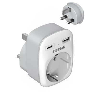 Abbildung von TESSAN UK Adapter, Steckdosenadapter England, Adapter Deutschland Stecker, Reiseadapter UK, Reisestecker Stromadapter für Irland Großbritannien, Typ G Travel Adaptor