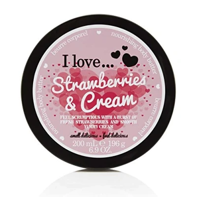 Abbildung von I Love Strawberries &amp; Cream Body Butter, Made With 87% Naturally Derived Ingredients Including Shea Butter Coconut Oil For Soft Hydrated Skin, Moisturising Lightly Scented, Contains Natural Fruit Extracts, Vegan Friendly 200ml