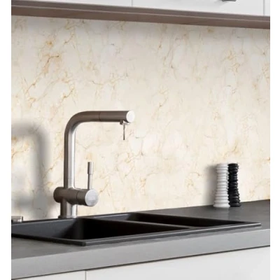 Abbildung von MyMaxxi Küchenrückwand Folie selbstklebend matt Versteift einfache Montage ohne Bohren Motiv Marmor beige 60cm hoch Spritzschutz Küche Klebefolie Steine Mauer Verlauf 280 x