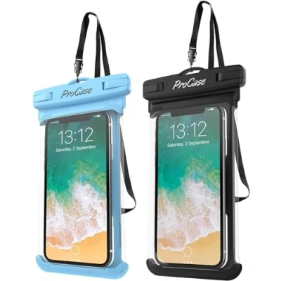 Abbildung von ProCase 2 Stück Wasserdicht Handyhülle,Unterwasser Hülle IPX8 Waterproof Handytasche für 6.9&quot; iPhone 15 14 13 12 Pro Max/Samsung Galaxy S24 S23 Ultra S22 A54 Weiteren Smart Phone bis 7 Zoll