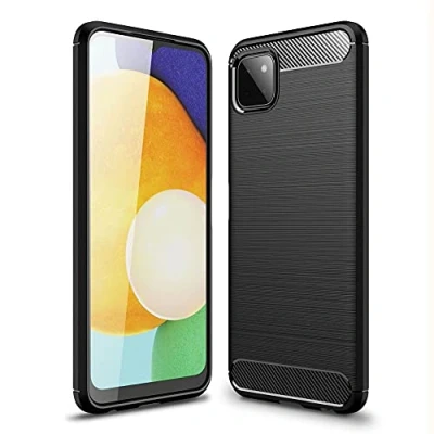 Abbildung von CoverKingz Handyhülle für Samsung Galaxy A22 5G Silikon Handy Hülle im Carbon Design Soft Case Phone Cover Schwarz