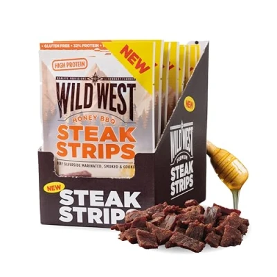 Abbildung von Wild West Steak Strips, 16 x 25g Honey BBQ Rindfleisch, Beef Jerky high Protein Trockenfleisch, Snack