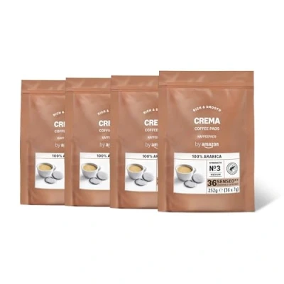 Abbildung von by Amazon Kaffeepads Crema 100% Arabica, Geeignet für Senseo Maschinen, Mittlere Röstung, 36 Stück, 4er Pack