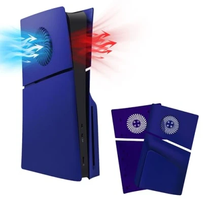 Abbildung von Mcbazel PS5 Slim Frontplattenersatz Faceplates Dauerhafte ABS Schutzersatzabdeckung mit Kühlungsventilzubehör für Playstation 5 Disc Edition Blau