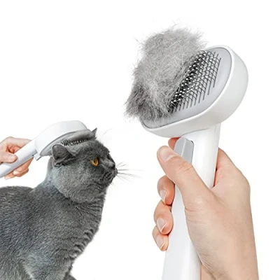 Abbildung von aumuca Katzenbürste mit Auslöseknopf, Langhaar und Kurzhaar, Universal Haustier Bürste, Katzenhaarbürste zum Entfernen von Losem Fell Massage