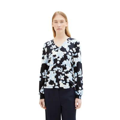 Abbildung von TOM Tailor Gemusterte Vausschnitt Bluse, Damen, Größe: 3XL, Blue cut floral design