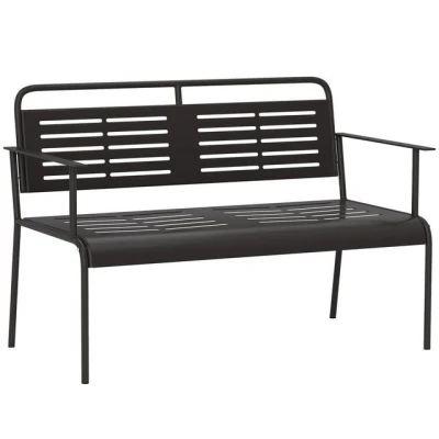 Abbildung von Outsunny 2 Sitzer Gartenbank, Sitzbank mit Lamellen Design, wasserabweisend Gartenmöbel Rücken &amp; Armlehnen, Parkbank 240kg belastbar, Balkonbank für Terrasse, Garten, 121 x 64 84cm, Schwarz