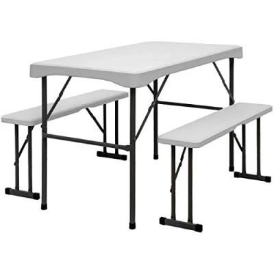 Abbildung von AMANKA Bierzeltgarnitur für 4 Personen 112 x 61 cm Esstisch Set mit 2 Bänken Kunststoff Weiß