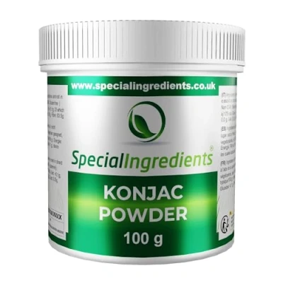 Abbildung von Special Ingredients Konjak Kaugummi Pulver Premium Qualität Extra Feines Vegan, GVO frei, Glutenfrei Recycelbarer Behälter (100g)