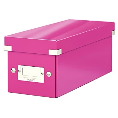 Abbildung von Leitz Click &amp; Store schmale Aufbewahrungsbox, CD Aufbewahrung, Ideal als Geschenkbox mit Deckel, Stapelbox Druckknöpfen aus hochwertiger Hartpappe laminierter Oberfläche, Pink, 60410023