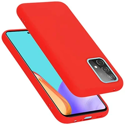 Abbildung von Cadorabo Hülle kompatibel mit Samsung Galaxy A52 (4G / 5G) A52s Handyhülle für Case aus flüssigem Silikon stoßfeste dünne TPU Schutzhülle Liquid ROT