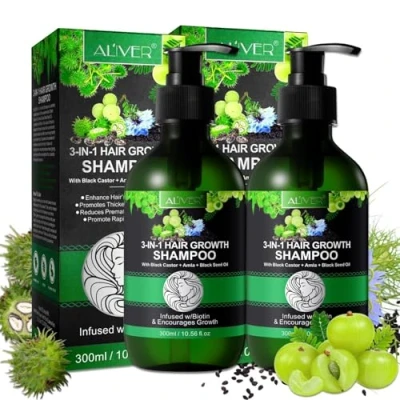 Abbildung von ALIVER Haarshampoo Kopfhaut Pflege Haarwachstum mit Rizinusöl Amlaöl Schwarzkümmelöl, 2 tlg., Vegan, biotin angereichert