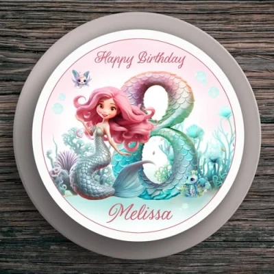 Abbildung von Tortenaufleger Geburtstag Mermaid Meerjungfrau #3 Name &amp; Zahl (20cm) Fondant Papier