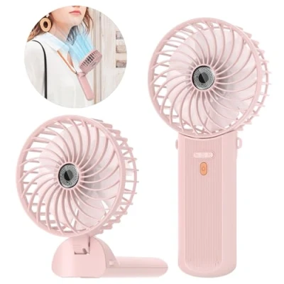 Abbildung von Lepwings Handventilator, Mini Ventilator USB Wiederaufladbar, 5,5 16 Std. Laufzeit, 4 Windgeschwindigkeiten, Faltbarer Leiser Kleinventilator für Reisen, Büro, Zuhause und Draußen Rosa