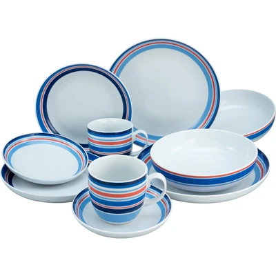 Abbildung von CreaTable Kombiservice &quot;Geschirr Set Coast Line&quot;, (Set, 10 tlg., Kaffeeservice und Tafelservice im Set, für 2 Personen), Service, mit Bänder Dekor, Made in Europe, Teile, Personen