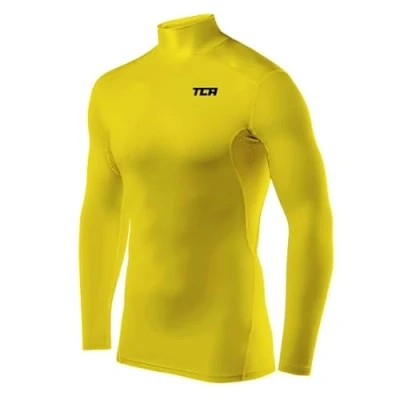 Abbildung von TCA Herren HyperFusion Kompressionsshirt Atmungsaktiv Langarm Funktionsshirts Schnell Trocknend Sportshirt Laufshirt Mock Neck Gelb, L