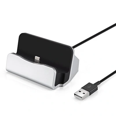 Abbildung von OKCS Dockingstation Ladestation kompatibel für iPhone [inkl. 1m Kabel] Dock 14, 13, 12, 11, 11 Pro, Max, XS, XR, XR X,8, 8 Plus, 7, 7 6s, 6s 6, iPod Silber