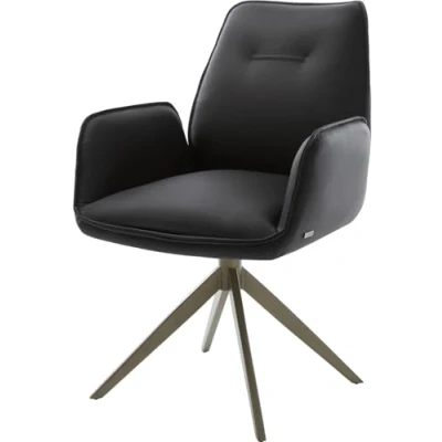 Abbildung von Drehstuhl Zoa Flex Echt Leder Schwarz Kreuzgestell breit Effekt Finish Titan 360 drehbar