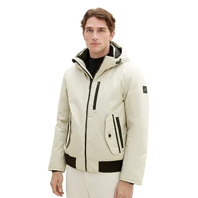 Abbildung von TOM TAILOR Herren 1037343 Blouson Winterjacke mit Abnehmbarer Kapuze, 26199 beige Alfalfa, XXL