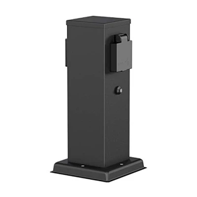 Abbildung von ledscom.de Garten Steckdosensäule Polly für Außen, IP44, Dämmerungssensor, 2 Fach, Edelstahl, schwarz, eckig, 27 cm, Steckdosenpfosten, Versorgung Strom, Garten, Outdoor