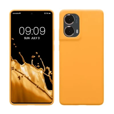 Abbildung von kwmobile Hülle kompatibel mit Motorola Moto G85 5G Silikon Handy Case Handyhülle weiche Oberfläche kabelloses Laden Fruity Orange