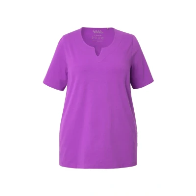 Abbildung von Ulla Popken Ausschnitt Halbarm Tshirt basic, Damen, Größe: 42/44, Purple