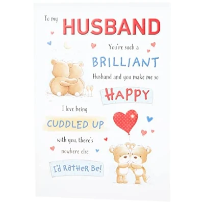 Abbildung von Piccadilly Greetings Niedliche Geburtstagskarte für Ehemann, 22,9 x 15,2 cm, Blau, Weiß, Rot, Pfirsich