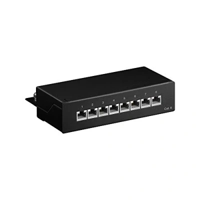 Abbildung von goobay 96105 CAT 6 Patch Panel 8 Port / RJ45 Buchsen Netzwerkstecker 250 MHz LAN Patchfeld 1 HE Verteilerfeld Mini Desktop Patchpanel Wandmontage Schwarz