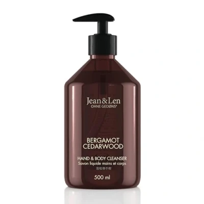 Abbildung von Jean &amp; Len Hand Body Cleanser Bergamot Cedarwood, für ein duftendes Reinigungserlebnis, Körper Handseife in einer hochwertigen Flasche, erfrischend mediterraner Duft, vegan, 500 ml