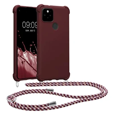 Abbildung von kwmobile Necklace Case kompatibel mit Google Pixel 5 Hülle Cover Kordel zum Umhängen Silikon Schutzhülle Bordeaux Violett