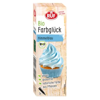 Abbildung von RUF Bio Lebensmittelfarbe Himmel Blau, mit Agavendicksaft zum Einfärben von Zucker Glasuren &amp; für ausgefallene Torten, glutenfrei vegan, 1 x 25g