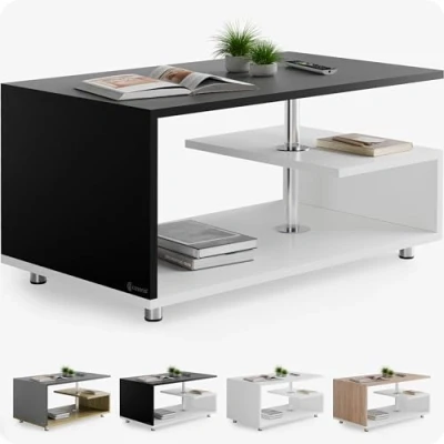 Abbildung von Casaria Couchtisch, Stauraum Ablagen Holz Modern Höhenverstellbar 95x55x50cm Schwarz Weiß