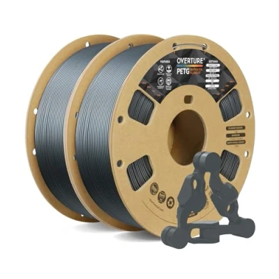 Abbildung von OVERTURE PETG Filament Schwarz 1.75mm Aufgerüstet, 2kg Spule (4.4lbs), 3D Druck Filament, Maßgenauigkeit +/ 0.02 mm (Space Grau 1kg*2)