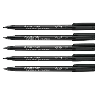 Abbildung von Staedtler Folienstift Lumocolor permanent, wisch und wasserfest auf fast allen Flächen, Linienbreite F 0,6 mm, nachfüllbar, lange Lebensdauer, 5 schwarze Universalstifte, 318 9X