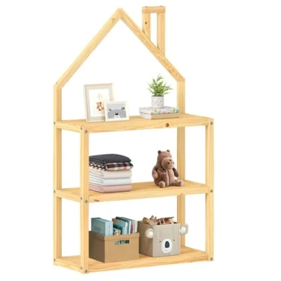 Abbildung von IDIMEX Kinderregal LENISE in Hausform Natur Kinderzimmer Regal, Bücherregal, Massive Kiefer, 3 Ablagen mit viel Stauraum