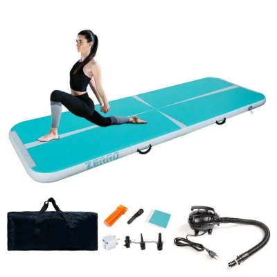 Abbildung von CCLIFE Air Tracking Matte Airtrack 5m Turnmatte Aufblasbar klappbar mit Elektrischer Luftpumpe Yogamatte Tumbling Matten Trainingsmatte 10cm Höhe Blaugrün