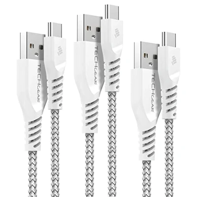 Abbildung von TECHGEAR USB C Kabel [3 Stück 30cm 1m 2m] Typ Nylon geflochtene Schnur Ladekabel und Synchronisation für iPad Air 4, Pro 12.9&quot; 11&quot; 2021, 2020, 2018 Weiß