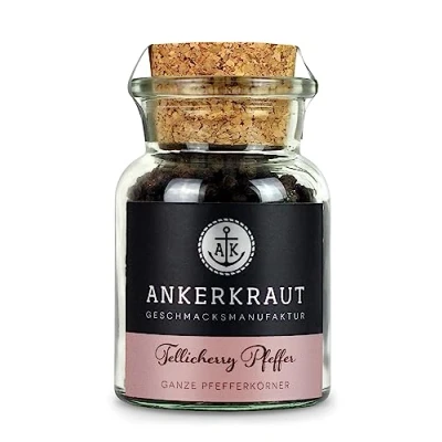 Abbildung von Ankerkraut Tellicherry Pfeffer, intensiv aromatischer Premium ganze Körner, Spätlese 70g im Korkenglas