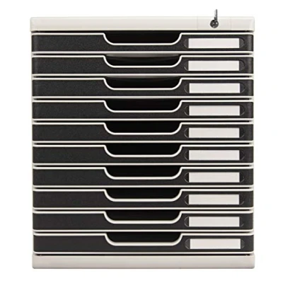 Abbildung von Exacompta 332014D Ablagebox Modulo mit 10 abschließbare Schubladen für DIN A4+ Dokumente. Belastbare Schubladenbox hoher Kapazität mehr Platz auf dem Schreibtisch grau/schwarz