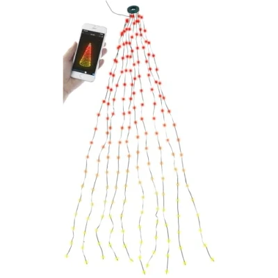 Abbildung von Lunartec Überwurf Lichterkette: Smarter LED Tannenbaumüberwurf, 1,8 m, 180 RGB IC LEDs, App, IP44 (LED Lichterkette Tannenbaum, als Dekoration, Weihnachtsbaumkerzen)